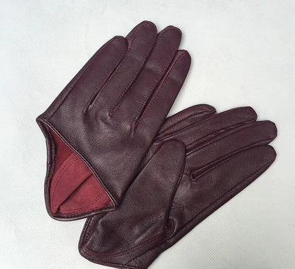 Guantes cortos de piel de oveja para mujer, otoño-invierno, diseño de media palma