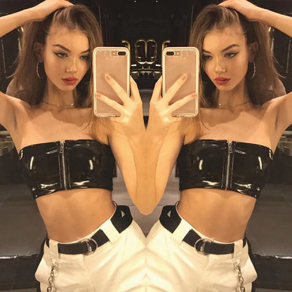 New Zipper Leather Tube Tops - Stylish & Durable - Bascora