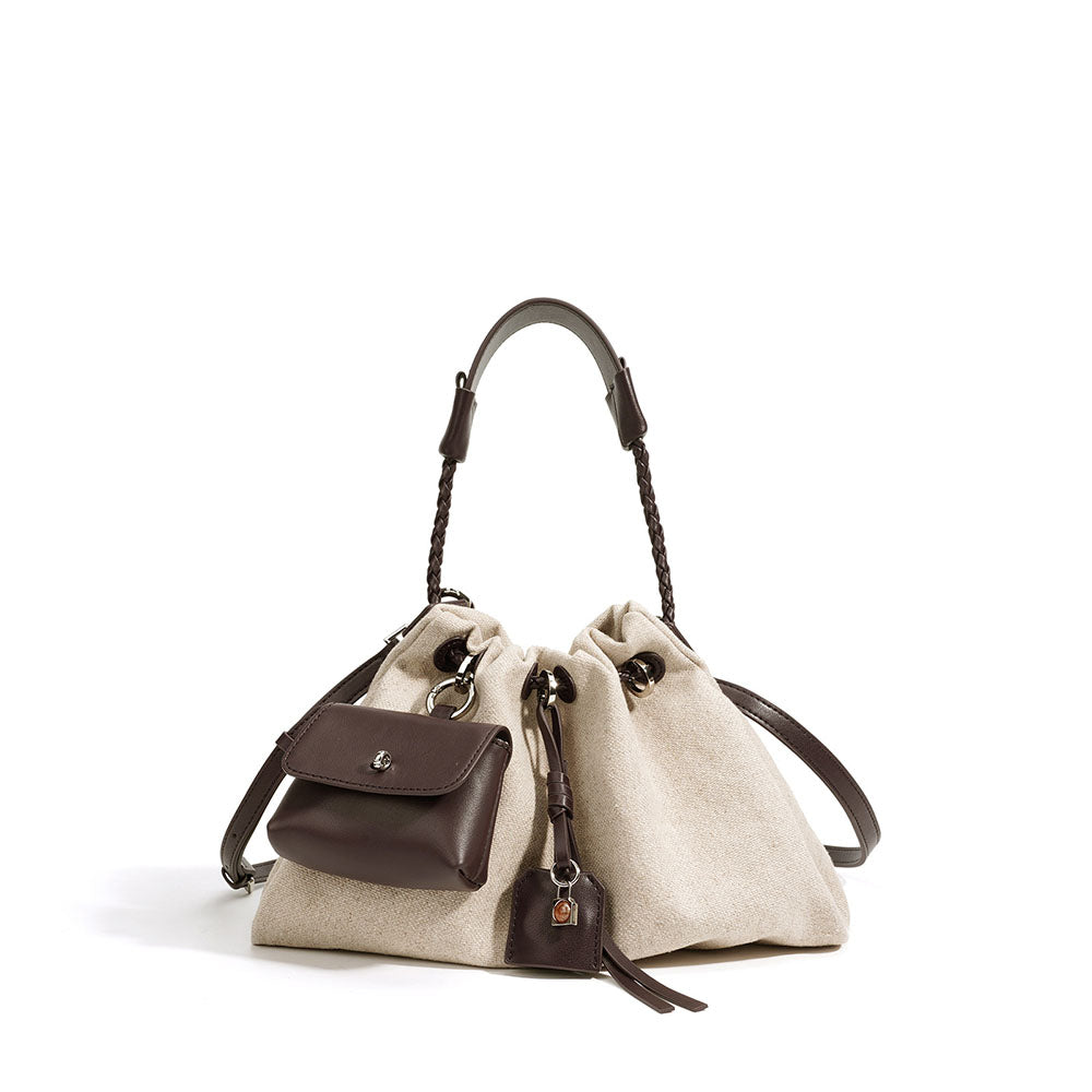 The Hearth Pouch Linen Mini Bucket Bag with Braided Handle