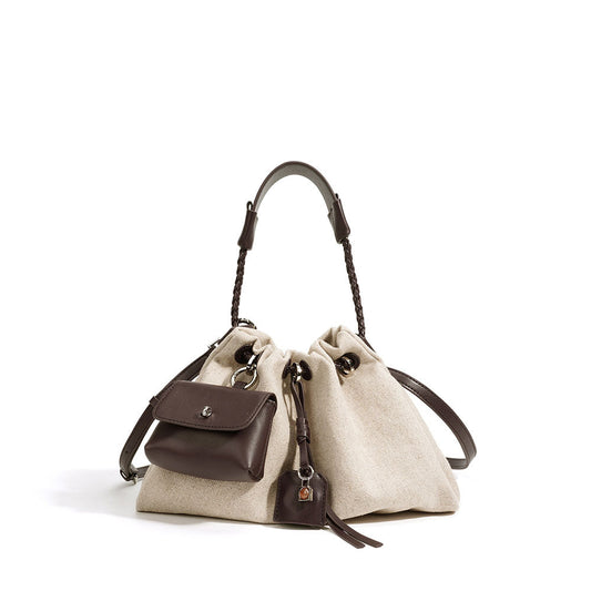 The Hearth Pouch Linen Mini Bucket Bag with Braided Handle