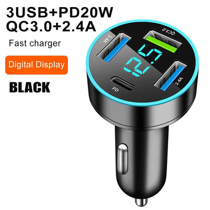 4 Ports Fast Car Charger Upgrade Voltmeter Display USB for iPhone - Bascora