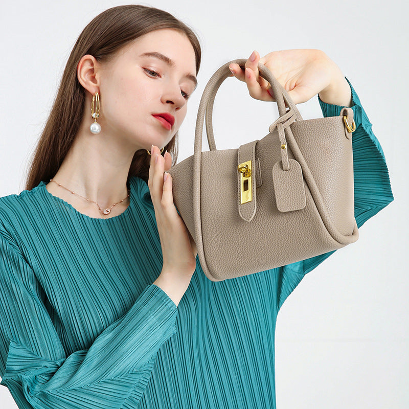 The Serene Arc Genuine Leather Shoulder Tote Bag
