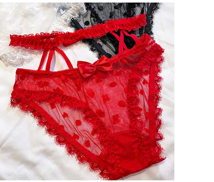 High Waist Mesh Lace Panties - Bow Detail Lingerie - Bascora