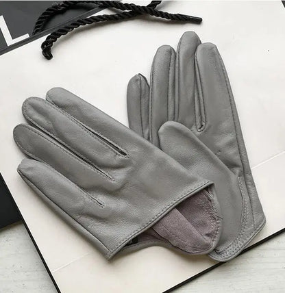Guantes cortos de piel de oveja para mujer, otoño-invierno, diseño de media palma