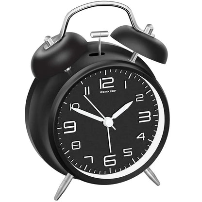 4 Inch Twin Bell Loud Alarm Clock - Metal Frame with Backlight