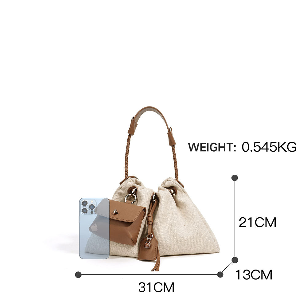 The Hearth Pouch Linen Mini Bucket Bag with Braided Handle