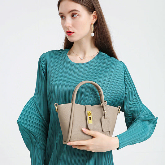 The Serene Arc Genuine Leather Shoulder Tote Bag