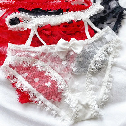 High Waist Mesh Lace Panties - Bow Detail Lingerie - Bascora