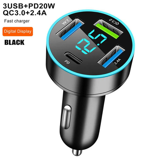 4 Ports Fast Car Charger Upgrade Voltmeter Display USB for iPhone