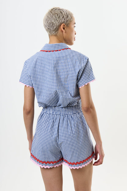 Hilton Gingham Ric Rac Trim Shorts - Blue