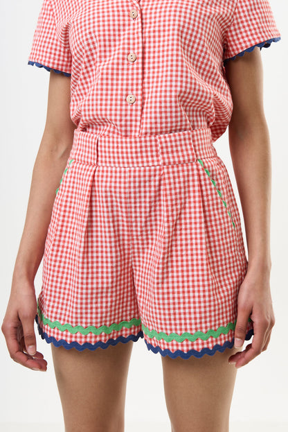 Hilton Gingham Ric Rac Trim Shorts - Red