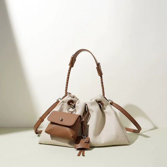 The Hearth Pouch Linen Mini Bucket Bag with Braided Handle