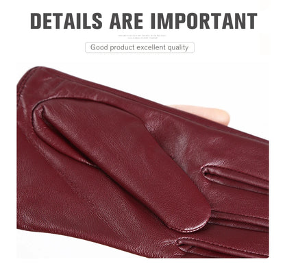 Guantes de cuero de moda para mujer: mitones cálidos de invierno