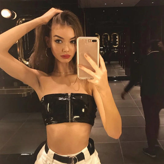 New Zipper Leather Tube Tops - Stylish & Durable