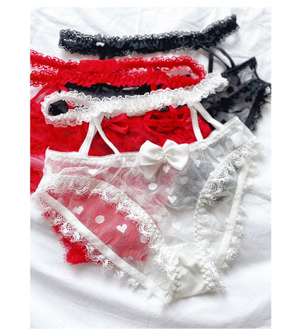 High Waist Mesh Lace Panties - Bow Detail Lingerie - Bascora