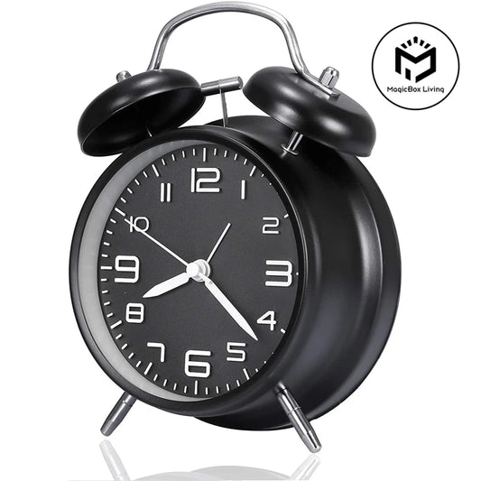 4 Inch Twin Bell Loud Alarm Clock - Metal Frame with Backlight