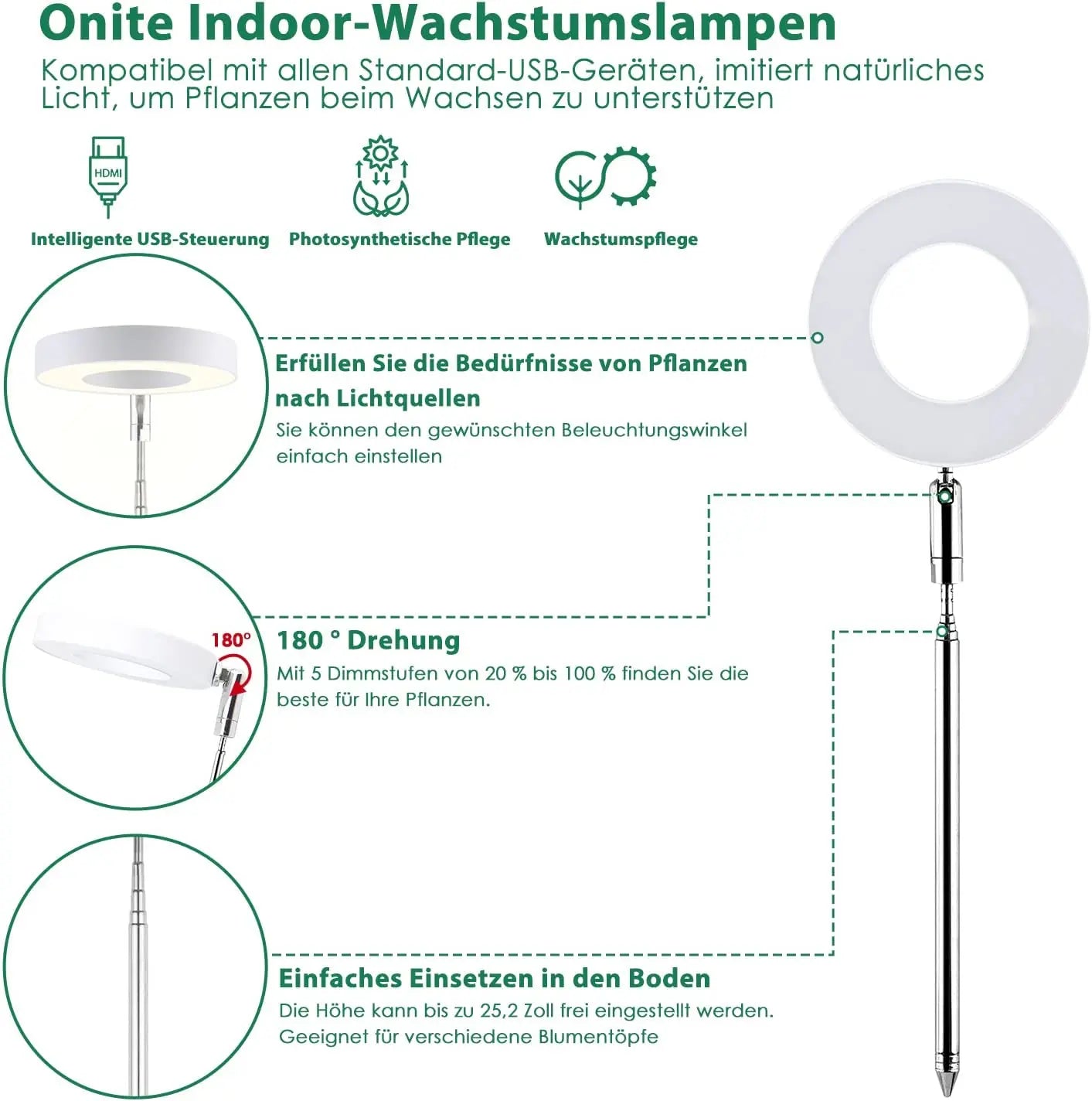 Lampe LED Halo 10 W pour plantes - Spectre complet avec minuterie pour fleurs et graines