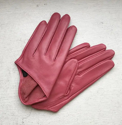 Guantes cortos de piel de oveja para mujer, otoño-invierno, diseño de media palma