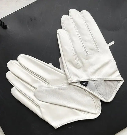 Guantes cortos de piel de oveja para mujer, otoño-invierno, diseño de media palma