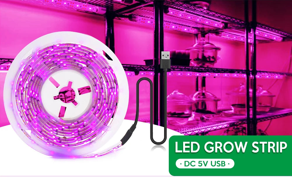 Bande lumineuse LED de croissance 5 V USB - 2835 spectre complet, longueurs 1 m/2 m/3 m