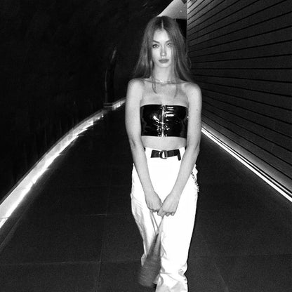 New Zipper Leather Tube Tops - Stylish & Durable - Bascora