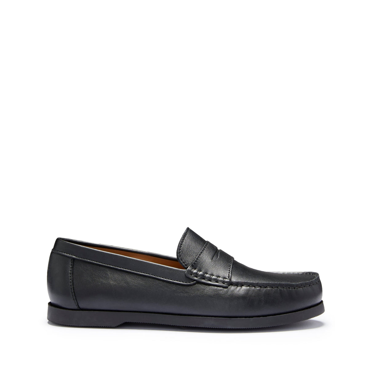 Hugs & Co. Black Italian Leather Boat Loafers with Rubber Sole for Men