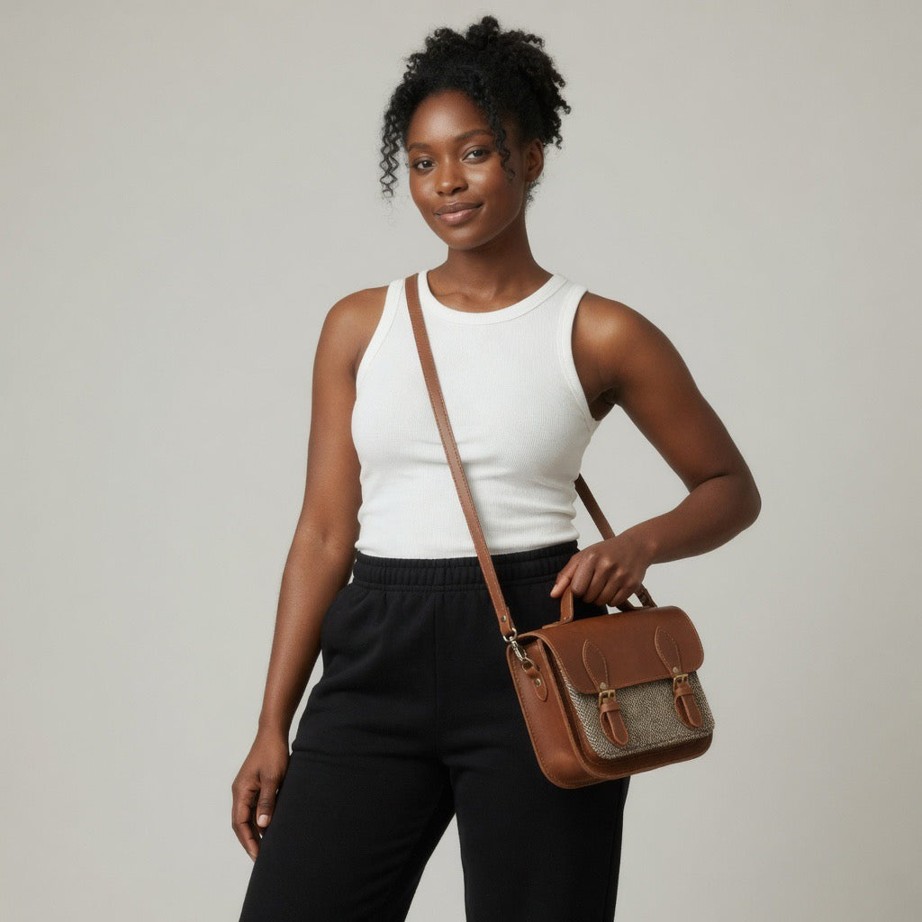Midi Tannery & Tweed Satchel - Tan