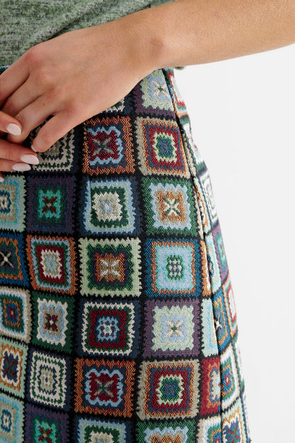 Buffy 70's Patch Jacquard Midi Skirt