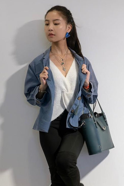 Leather Mini Twist Lock Shopper Bag – Pine
