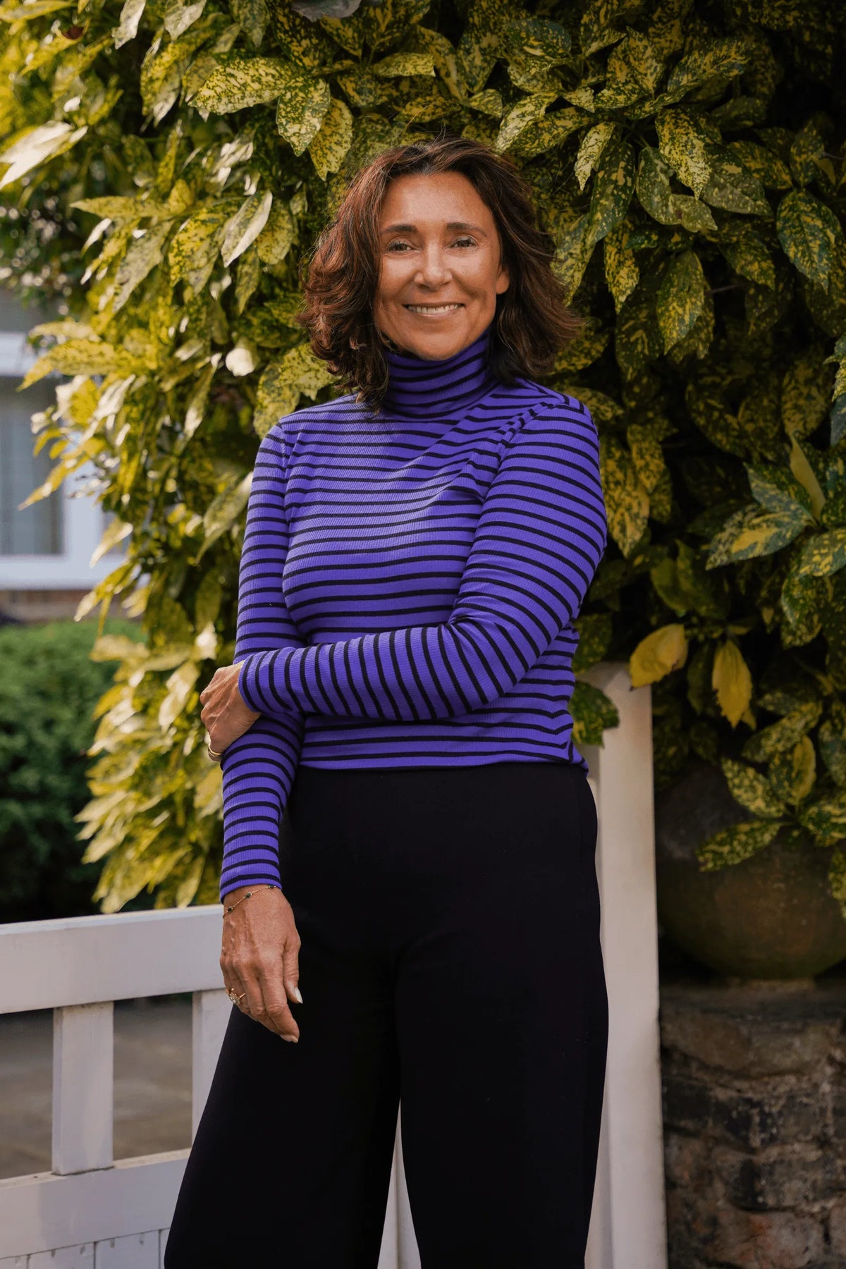 Lavender Hill Clothing Long Sleeve Striped Cotton Roll Neck Top