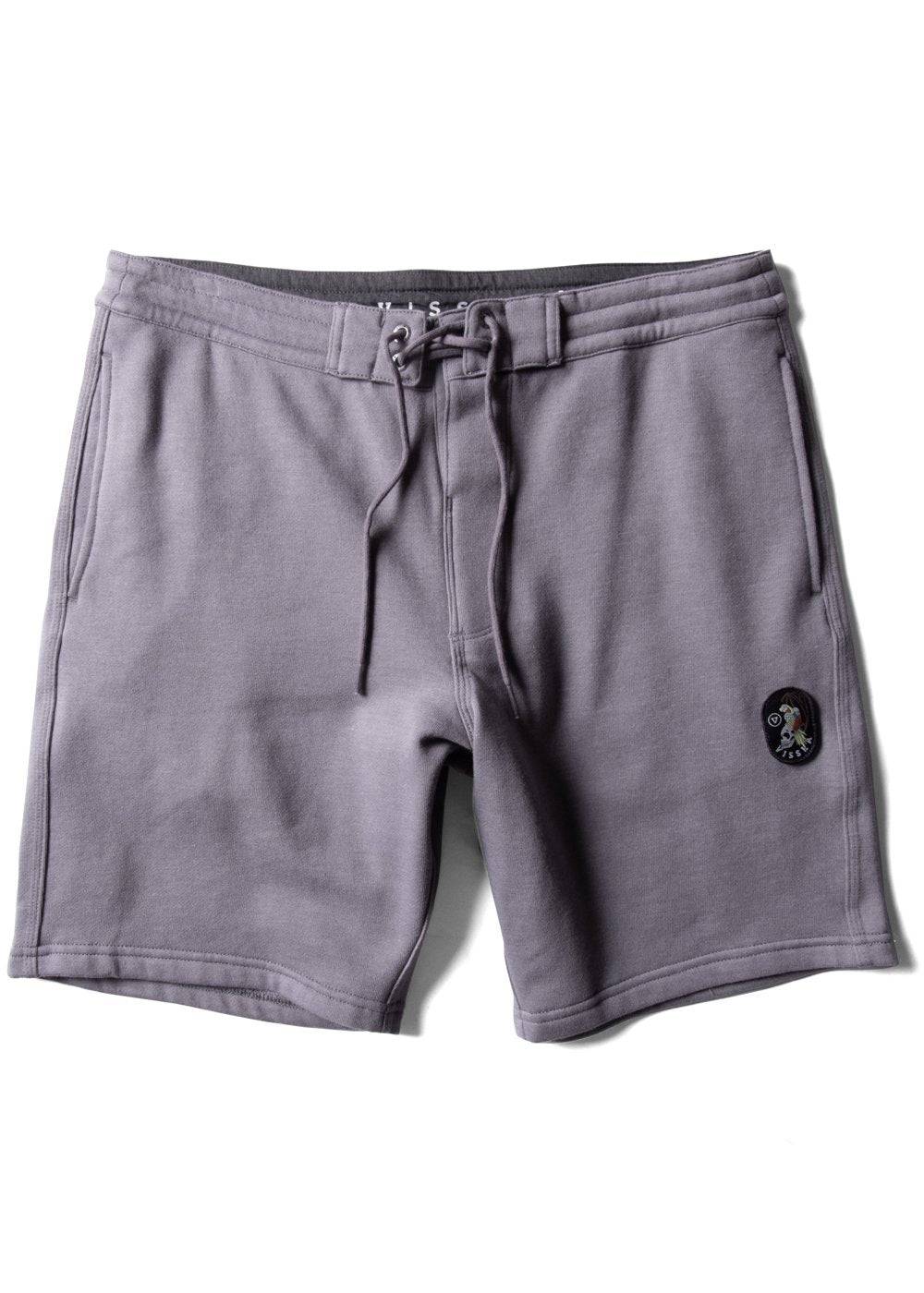 Gray shorts with a logo on a white background