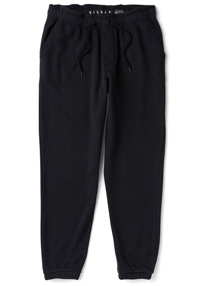 Black jogger pants with a brand logo on a white background