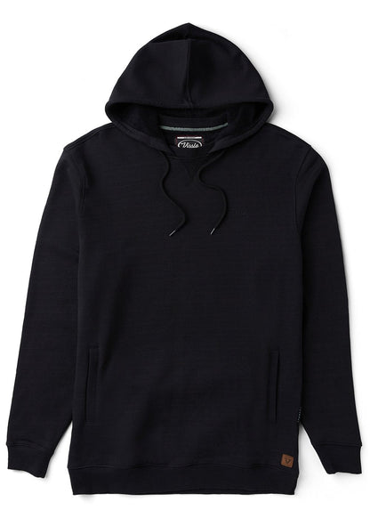 Black hoodie with brand logo on a white background