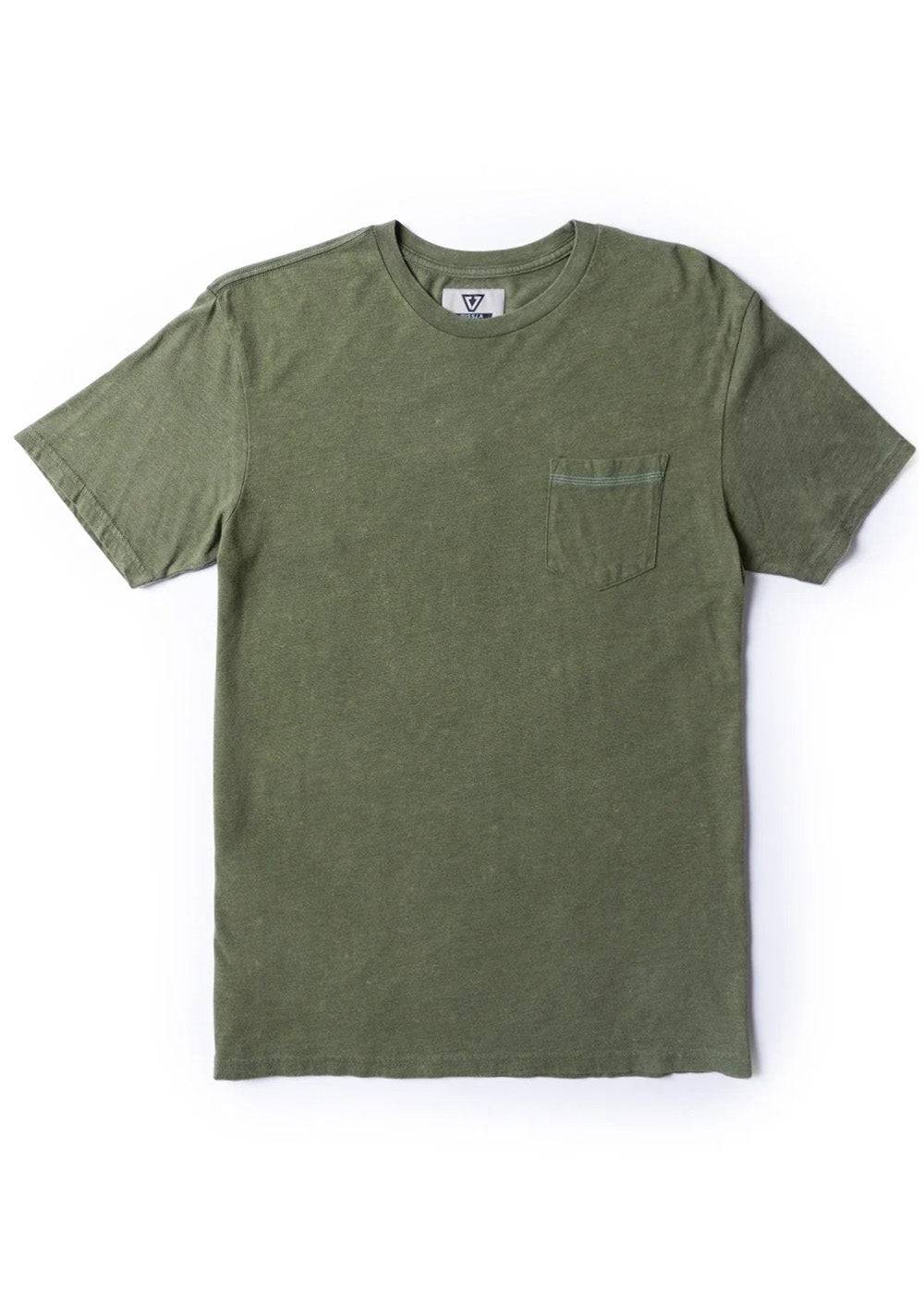 Green t-shirt with a pocket on a white background