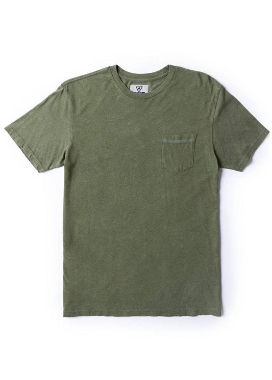 Green t-shirt with a pocket on a white background