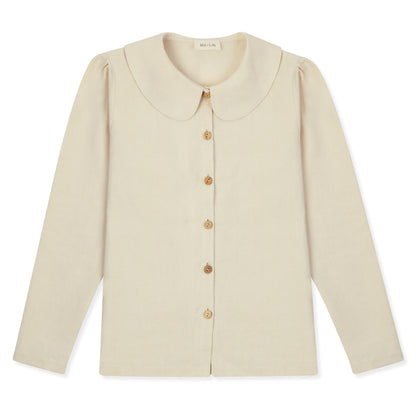 Má + Lin Claudine Long Sleeve Linen Blouse in Natural