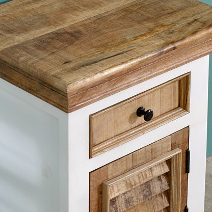 Bianco Solid Mango Wood White Bedside Cabinet with 1 Drawer & 1 Door