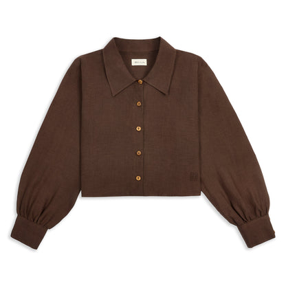 Freya Linen Cropped Blouse  - Chocolate