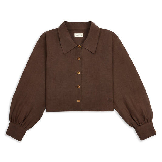 Má + Lin Freya Linen Cropped Blouse - Chocolate