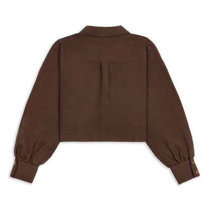 Freya Linen Cropped Blouse  - Chocolate