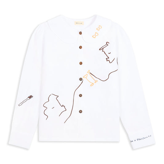 Eat Together Embroidered Claudine Linen Blouse - White  x Sshepaints