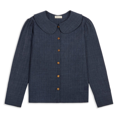 Claudine Wool Linen Overshirt  - Navy Pinstripe
