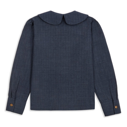 Claudine Wool Linen Overshirt  - Navy Pinstripe