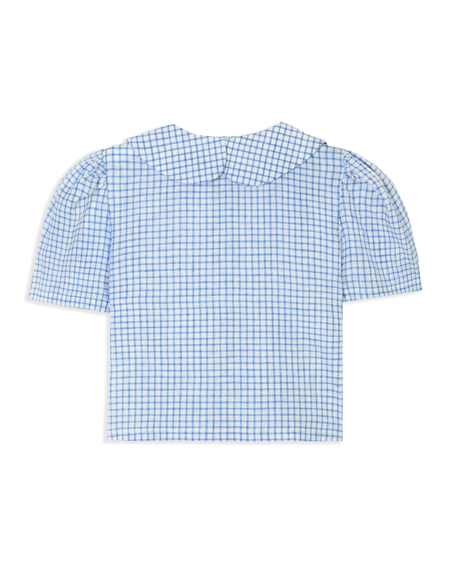 Frances Linen Cropped Blouse  - Royal Blue Gingham