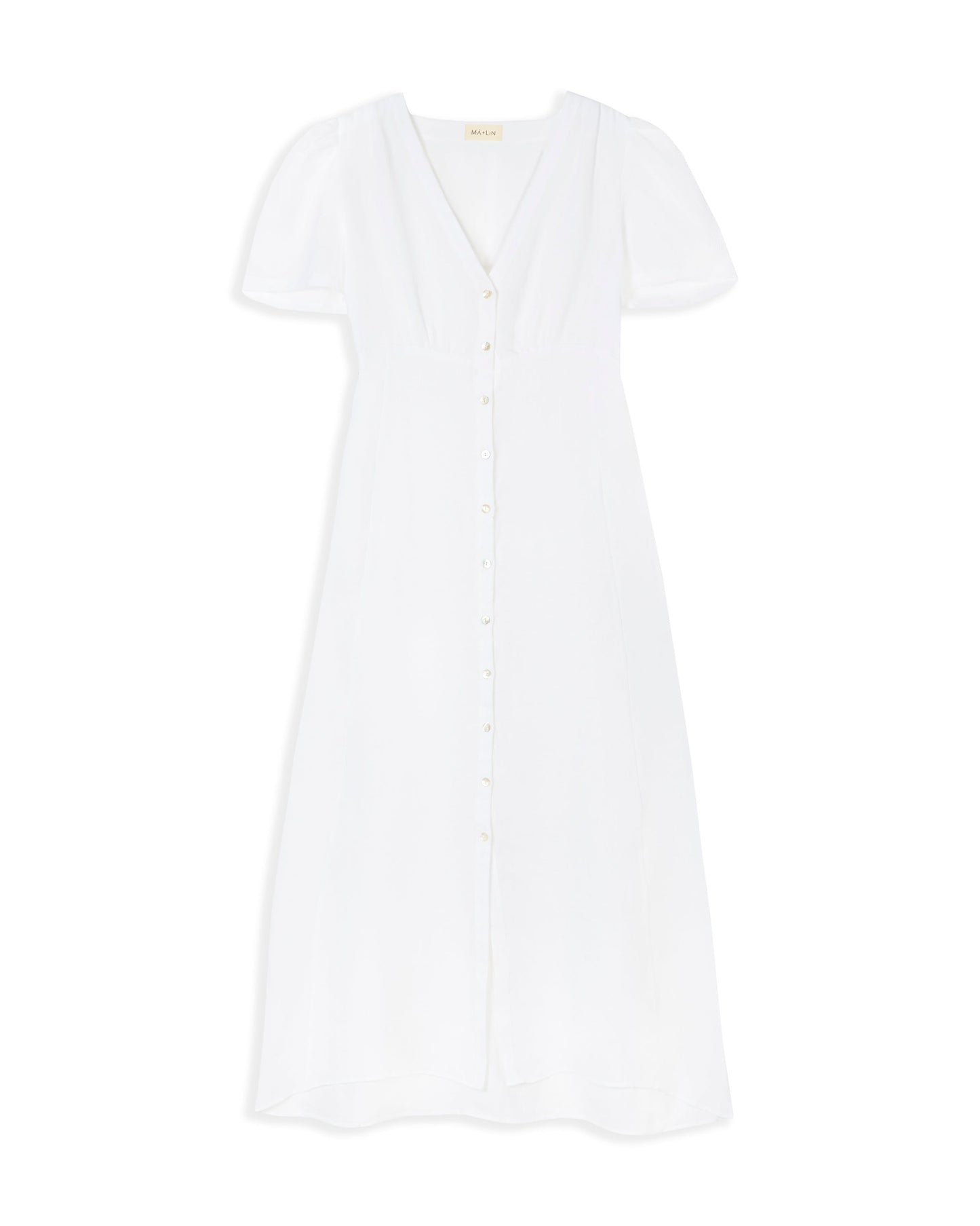 White dress with a V-neckline on a white background
