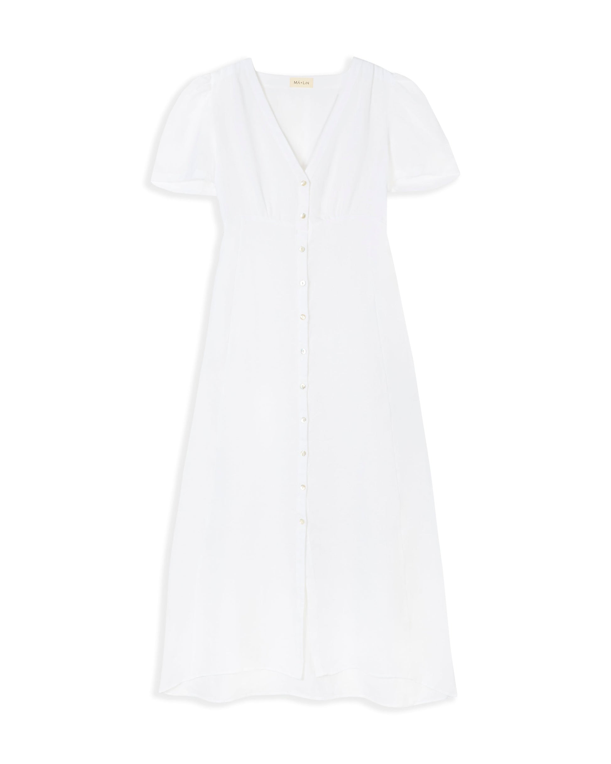 White dress with a V-neckline on a white background