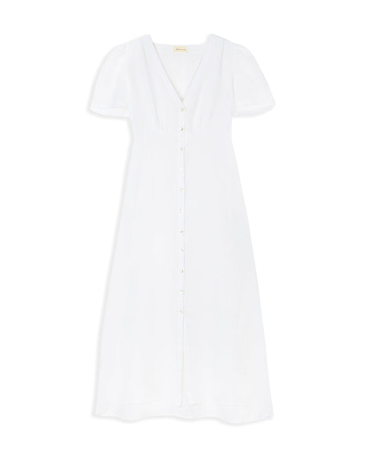 White dress with a V-neckline on a white background