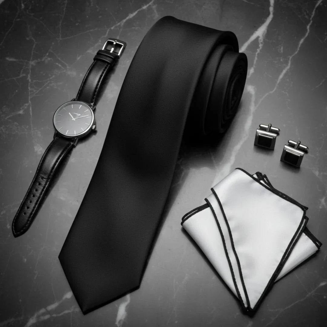 Men's Black Classic Formal Satin Tie by TruClothing