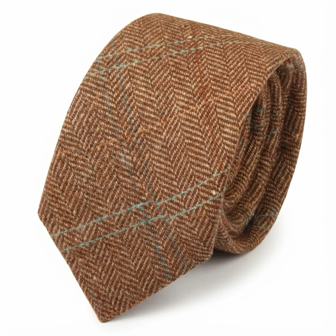 Men's Wool Blend Herringbone Plaid Tweed Tie by TruClothing