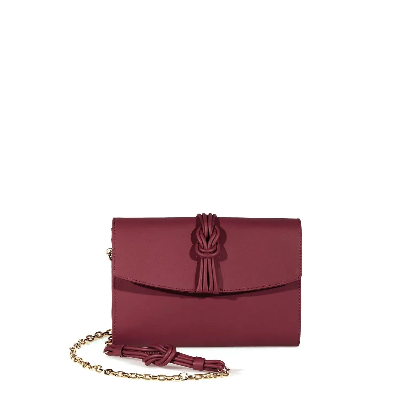 Esin Akan Midi Marylebone Burgundy Leather Clutch Bag